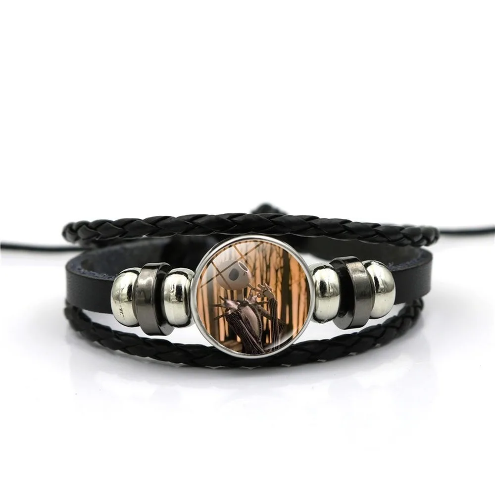 

Nightmare Before Christmas Bracelet Accessories Christmas Horror Night Time Gem Woven Leather Beaded Bracelet Jewelry