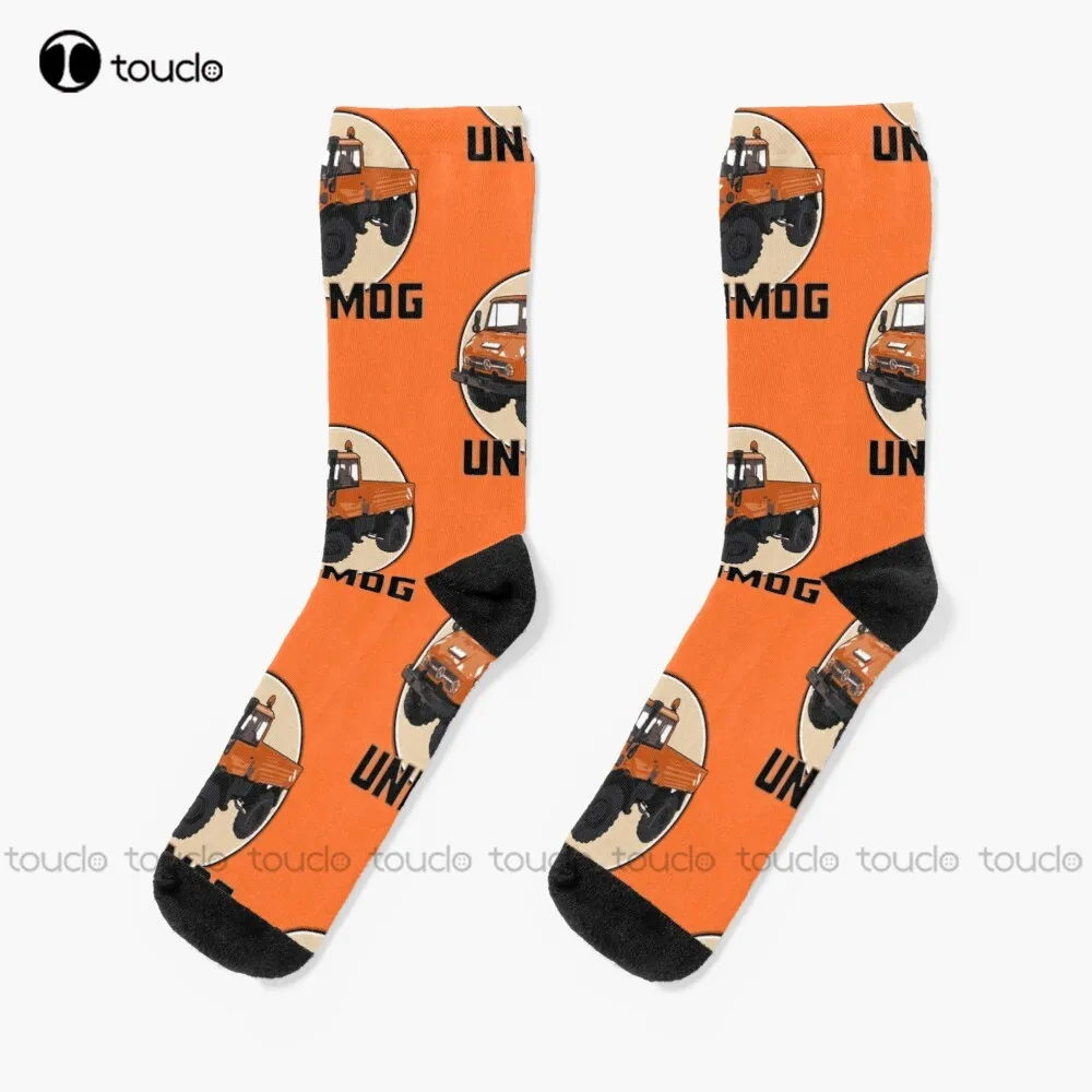 

Unimog Orange Car Retro Car Vintage Automotive 4Wd 4 Wheel Drive Socks Cotton Socks For Men Christmas Gift Custom Women Men