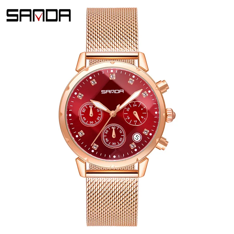 Sanda Women's Watch Casual Stainless Steel Strap Quartz WristWatch Top Brand Girls Gift Bracelet Clock WristWatch montre femme