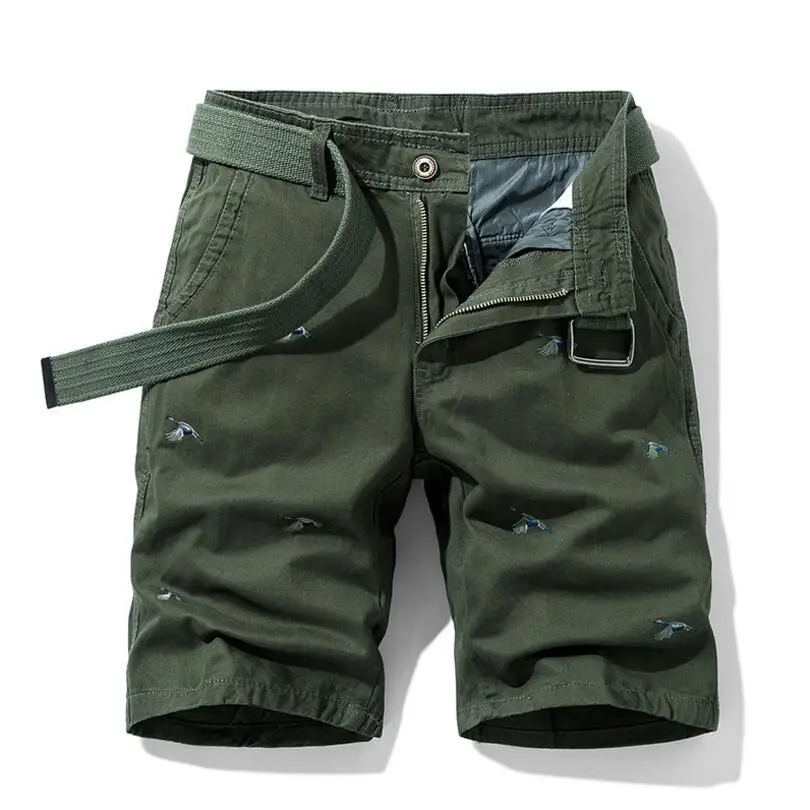 

100% Cotton Casual Shorts Pants With Belts New Summer Man Straight Fit Beach Shorts High Quality Man Cotton Knee Length Pants