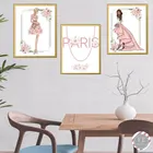 Модная девушка розовые розы Холст Картина Париж цветочный плакат и печать гламур дом настенные картины для гостиной домашний декор