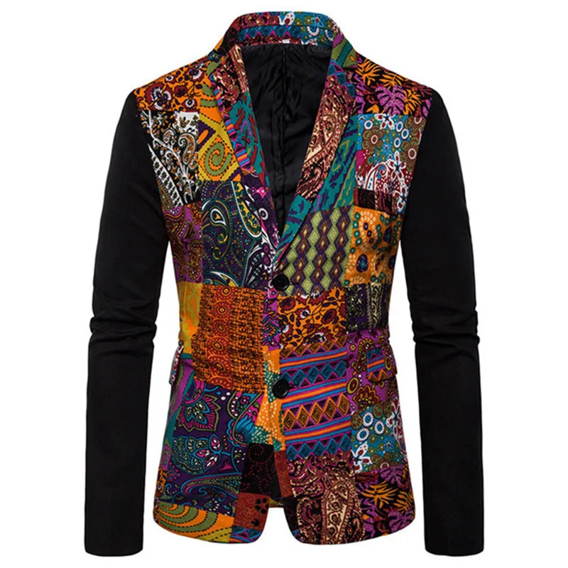 Новый мужской повседневный костюм принт в национальном стиле большой размер