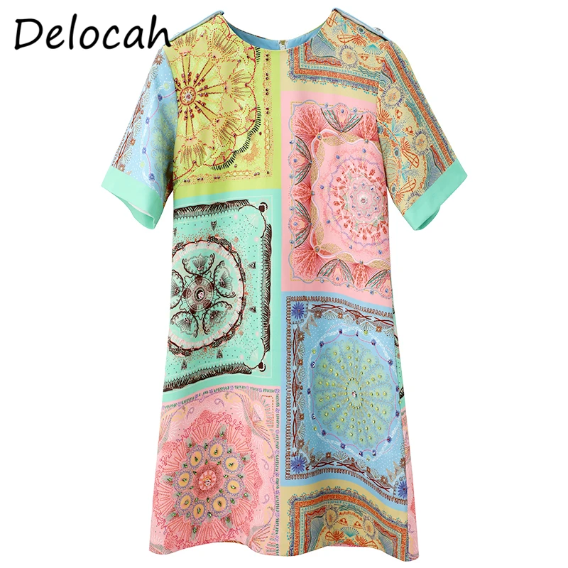 

Женское мини-платье с бисером Delocah, подиумное платье с коротким рукавом, винтажным принтом, расшитым бисером, лето 2021