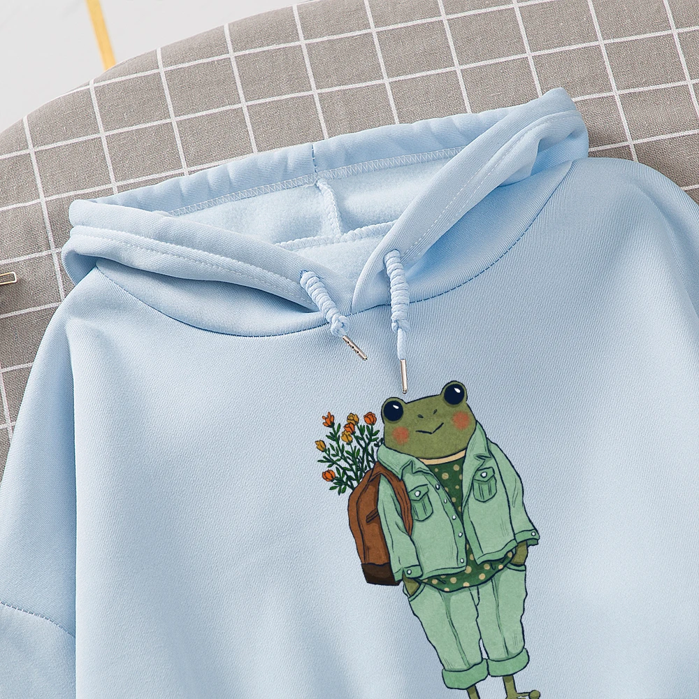 Hoodies Women Long Sleeve Oversized Sweetshirts Winter Gothic Cartoon Gentleman Frog Print Hoodies Clothes Xxl Sweatshirt Women