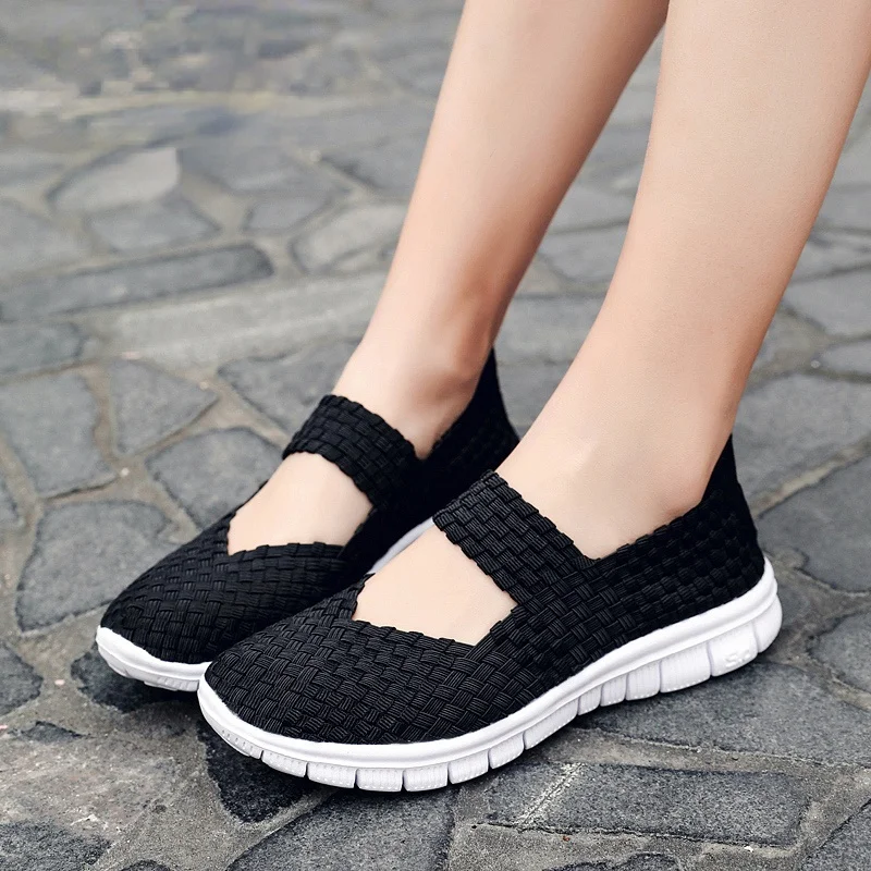 

Кроссовки женские летние без шнуровки, дышащие легкие сникерсы на плоской подошве, ручная работа, повседневная обувь