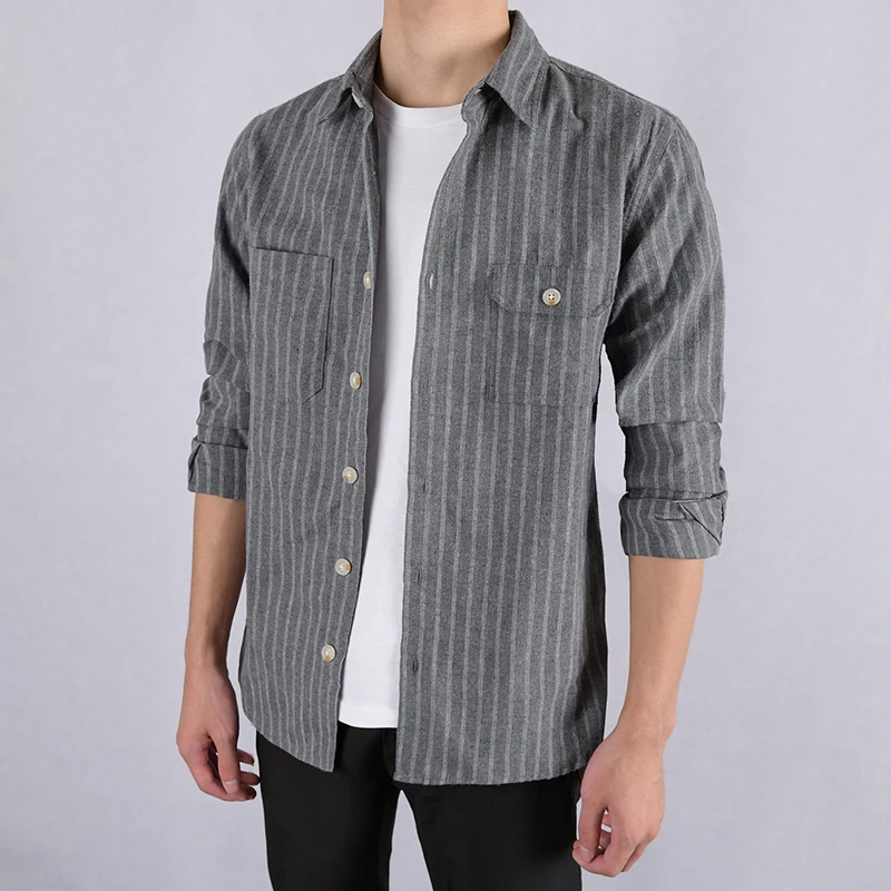 Рубашка мужская с длинным рукавом полосатая Повседневная модная сорочка начесом