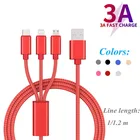 11.2 м многоцветный кабель для передачи данных 3-в-1 кабель для быстрой зарядки Тип C USB Lighting Плетеный анти-сломанный аксессуары для телефона