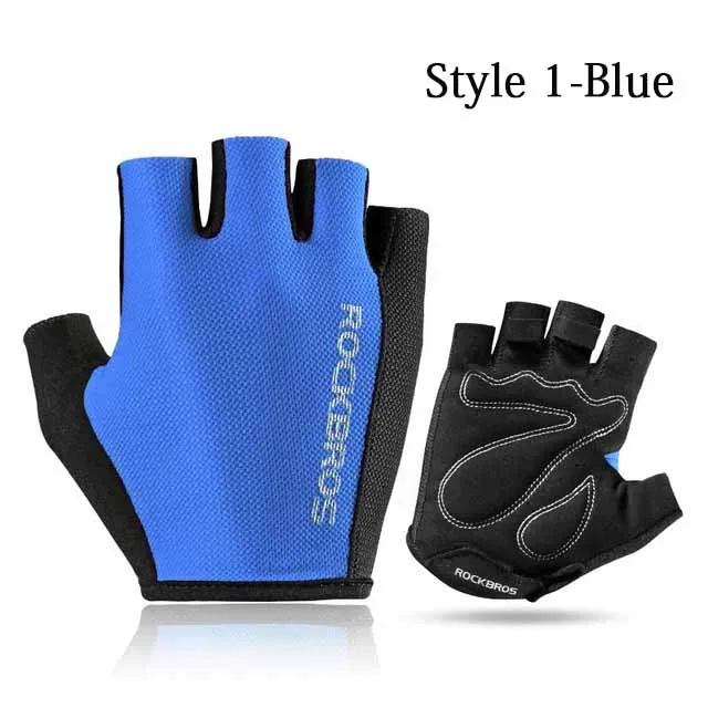 Style 1-Blue ROCKBROS 5 цветов, велосипедные перчатки с полупальцами, силиконовый гель, утолщенная подкладка, анти-скольжение, противоударные, дышащие, MTB, шоссейные, велосипедные перчатки - Цвет: Style 1-Blue