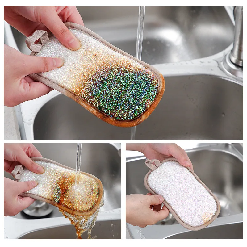 

3 Colors Non-stick Oil Dish Cloth Double Sided Kitchen Tableware Cleaning Towel Magic Bowl Cleaning Brush Kitchen Gadgets