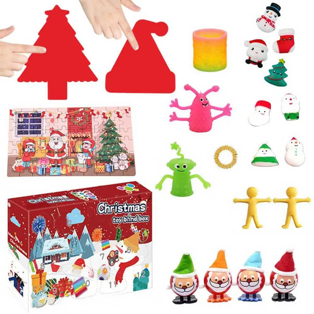 

24 PCS Christmas Toys Set Christmas Advent Gift Box For Children Lovely Innovative Squeeze Toy Puzzles Bubble Sensory Toys