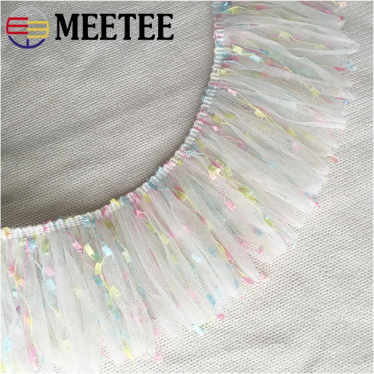 1 м/катушка 10 см широкая шифоновая плиссированная Кружевная Сетка с кисточками 3D