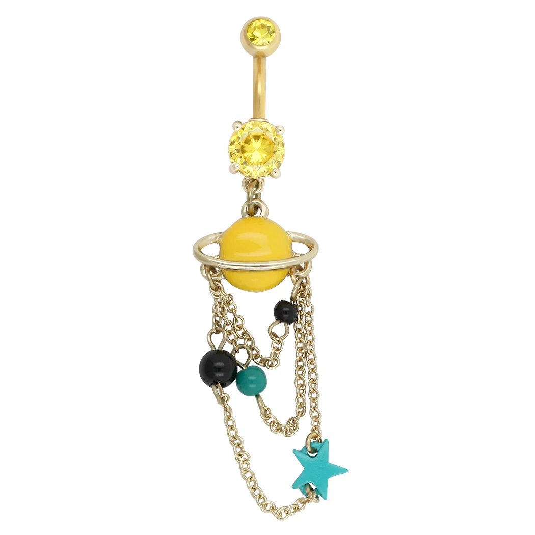 

JHJT Fashion Sexy Factory Price Pendant Star Moon Belly Button Rings Zircon Body Jewelry Surgical Steel Belly Piercing Ring 14g