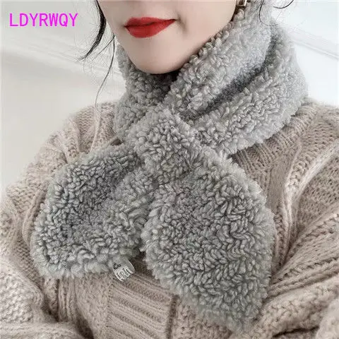 Плюшевый шарф женский зимний из овечьей шерсти Корейская версия с крестом