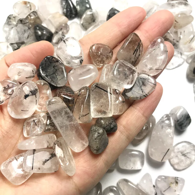 

100gNatural Black Quartz Rutilated Stone Tourmaline Gravel Rock Crystal Hair Quartz Mineral Specimen Fish Tank Garden Decoration