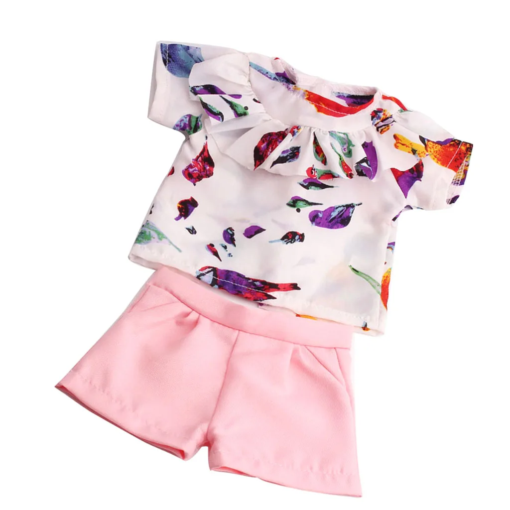 

2 Set 18'' American Doll T-shirt Pants Outfit Cute Lace Collar Clothing