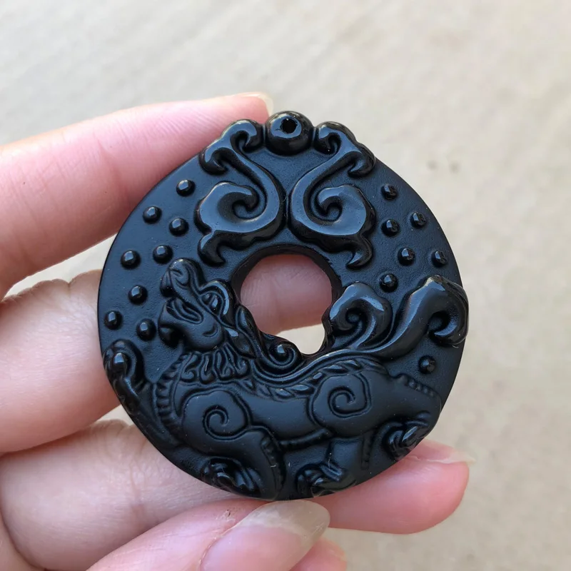 Натуральный обсидиан Храбрый войска подвеска с пряжкой ювелирные изделия Kirin