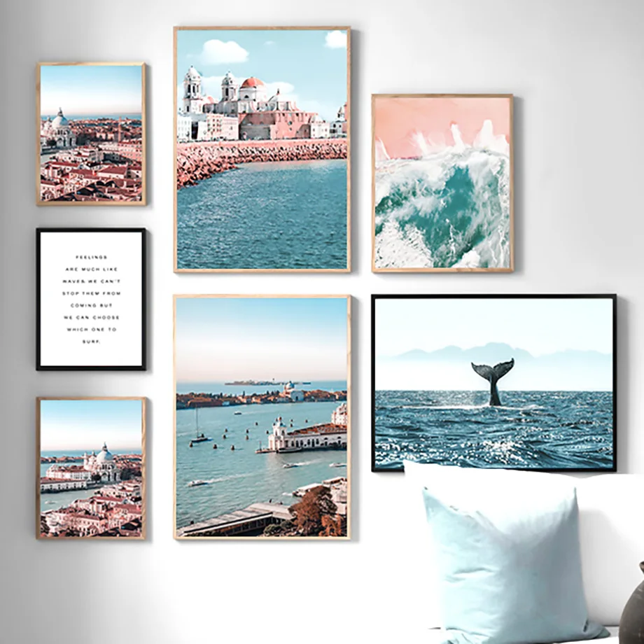 

Sea Beach Castle Islands Whale Wall Art Canvas Painting Nordic Posters And Prints Landscape Wall Pictures For Living Room Decor