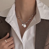 fmily minimalist 925 sterling silver geometric round card letter necklace retro fashion love clavicle chain for girlfriend gift