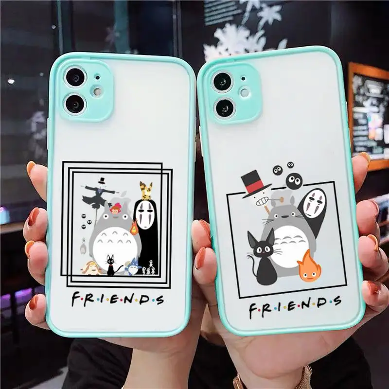 

my neighbor totoro friends Phone Case For iPhone 12 11 Mini Pro XR XS Max 7 8 Plus X Matte transparent blue Back Cover