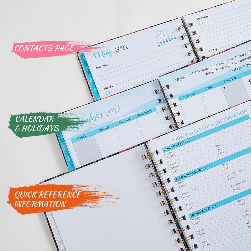 Планировщик 2022 ежедневный Еженедельный ежемесячный блокнот А5 с спиральной