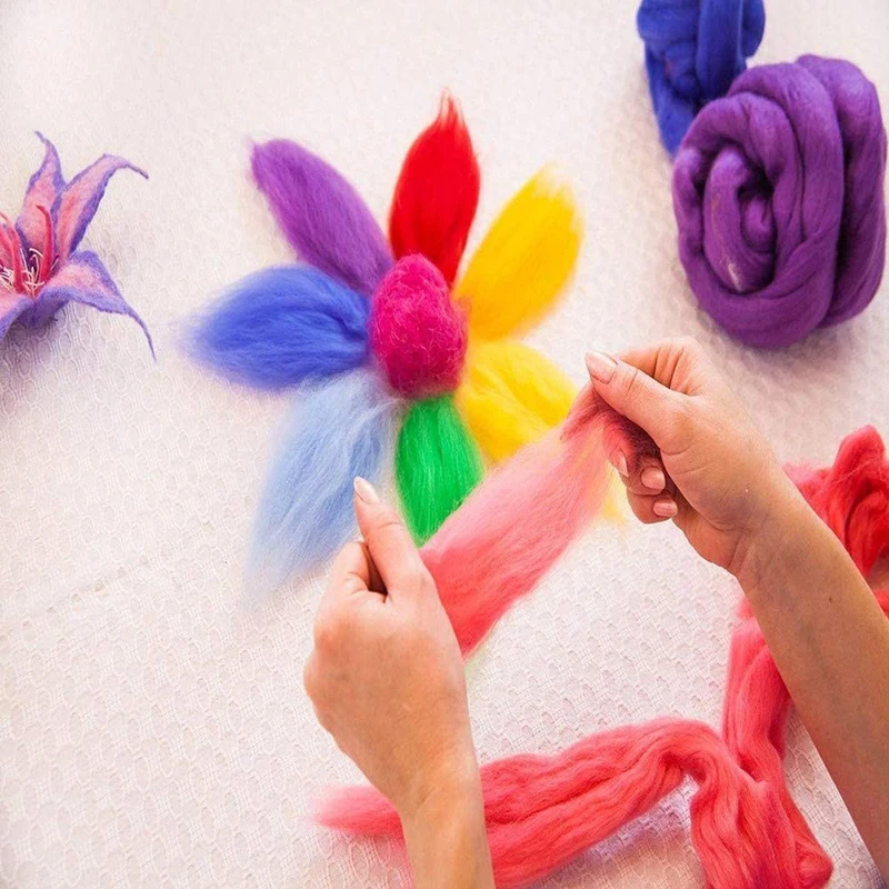 Смешанные шерстяные топы из мериноса 25 цветов мягкое шерстяное волокно для