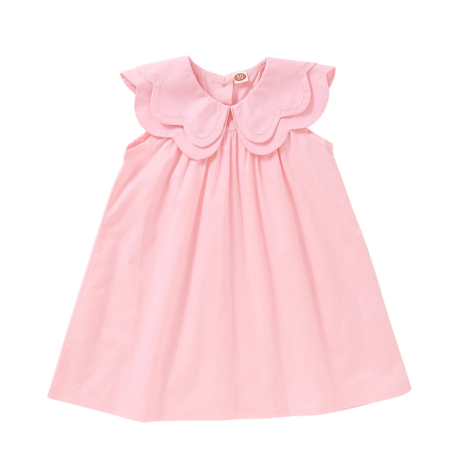 

Muababy Baby Pink Lovely Dress for Toddler Girls Double Layers Peter Pan Collar Ruffled Frocks Infant Casual Clothes Summer Robe