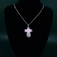 baroque hollow zirconia gilded cross pendant necklace for women vintage patchwork rhinestone copper gilded neck chain jewelry