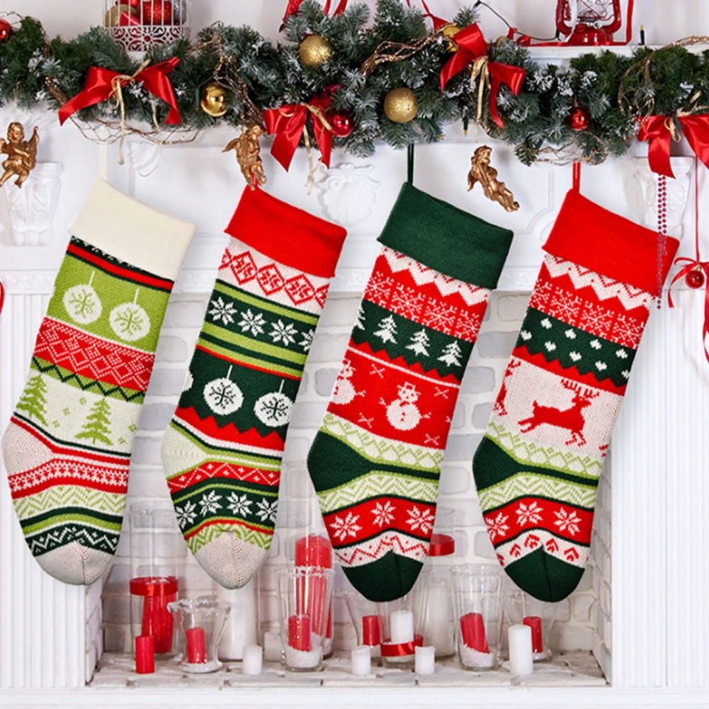 

New Personalized Christmas Stocking Knit Sock Santa Floral Candy Gift Bag Xmas Tree Hanging Decor Stockings Holders