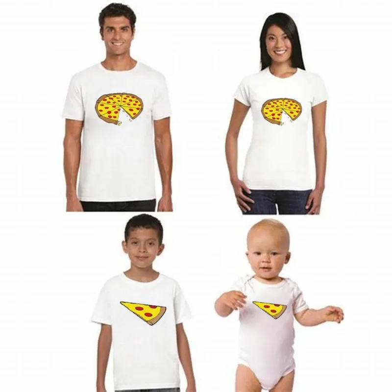 

Funny Family Look Dad and Son Family Matching Clothes Pizza Print T-shirt for Daddy Mommy Kid Baby Romper Father Mother Daughter