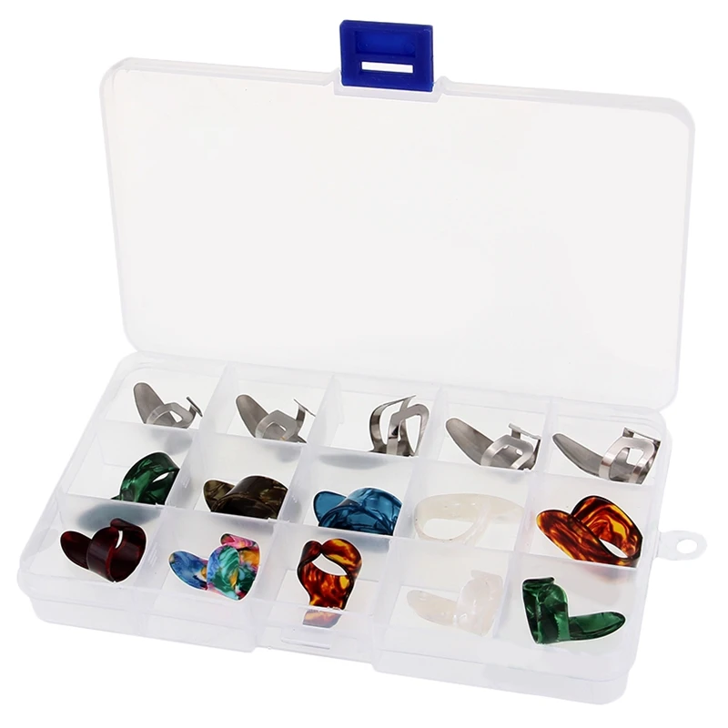 

Целлулоидный металлический медиатор для большого пальца, 15 шт./компл., медиаторы для 5 больших и 10 больших пальцев с чехлом для акустического...