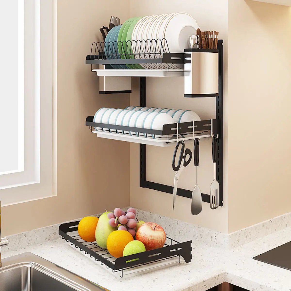 

Organizing dish support, organizing support for stainless steel kitchen for plate drying, cutlery, glass,