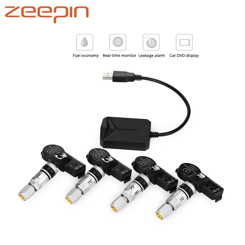 Zeepin TPMS Android USB автомобильная система контроля давления в шинах с 4 внутренними датчиками для Android навигации
