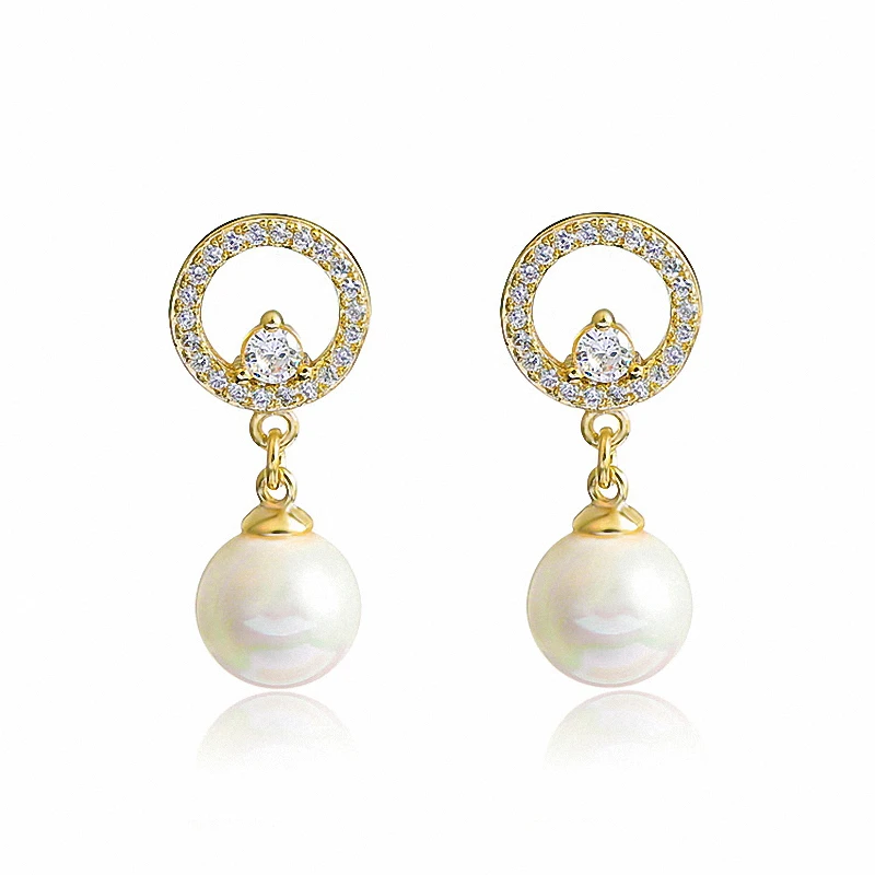 

2021 New Arrival Trendy Round Exquisite Zircon Dangle Earrings Simple White Freshwater Pearl for Women Fashion Jewelry LE1453