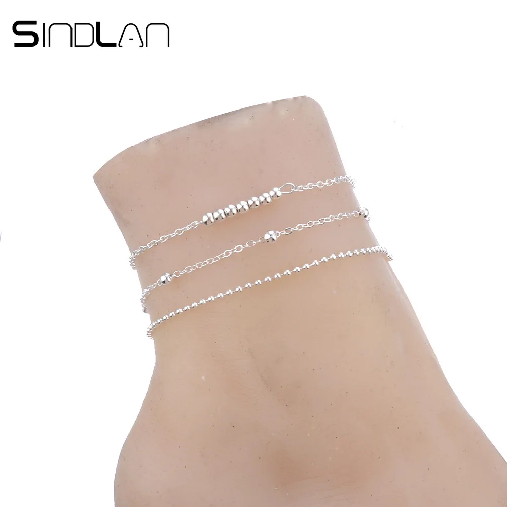 Sindlan 3 шт./компл. простой ножные браслеты из бисера для Для женщин Серебряный