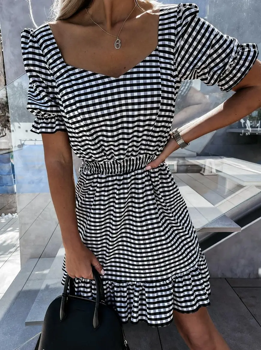 

Plaid Mini Beach Spring Summer Clothes Dress For Women'S Vetement Femme 2021 Sukienka Sundress Vintage Casual Dress Female