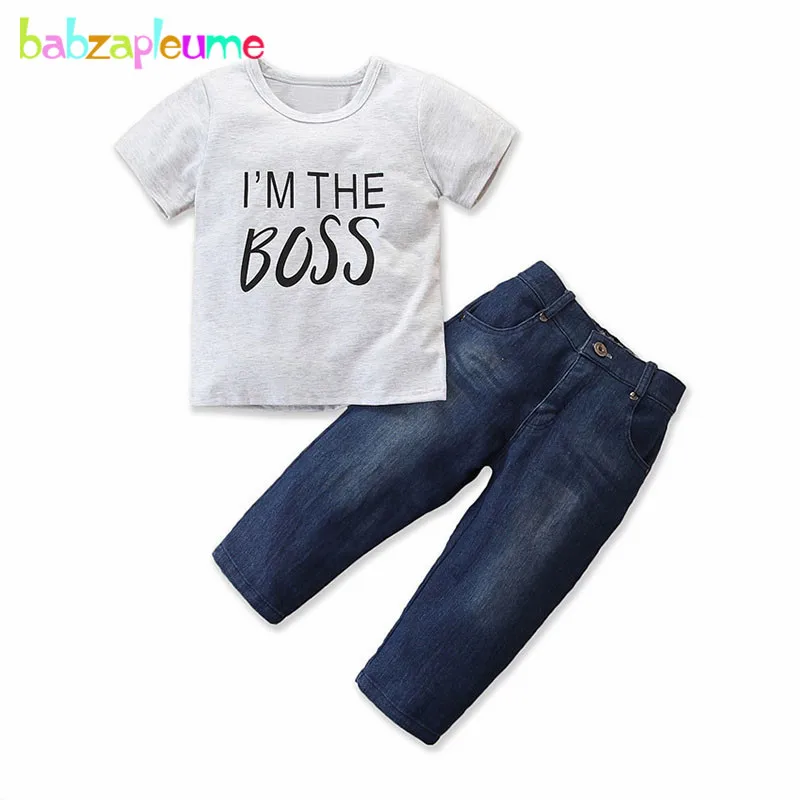 

2Piece/Spring Summer Outfits Kids Clothing Set Casual Letter Cotton Short Sleeve T-shirt+Fashion Jeans Baby Boy Clothes BC1140-1