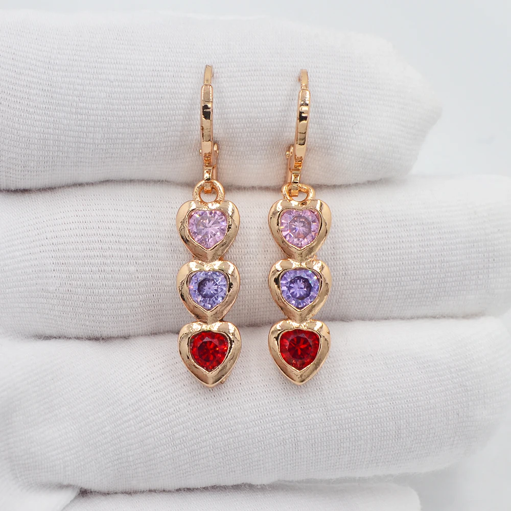 

Gold Color Fashion Multicolor Cubic Zirconia CZ Love Hearts Earrings for Women