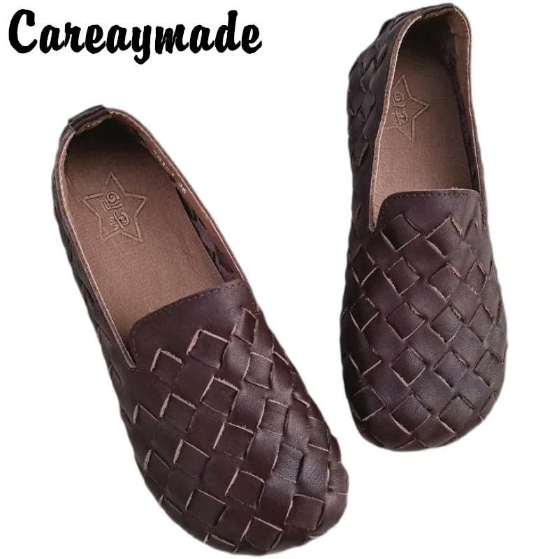 

Careaymade-Genuine Leather Summer Pure handmade woven retro forest women's shoes Mori girl ventilation soft flat bottom shoes