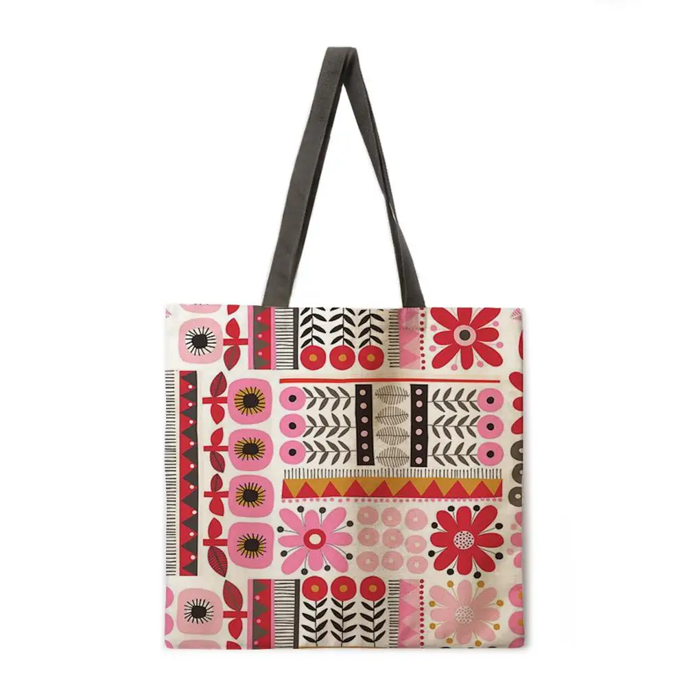 Американский декоративный цветочный льняной мешок для покупок женская сумка