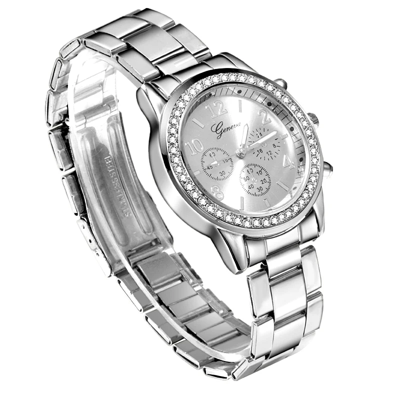 Часы наручные женские классические роскошные в стиле Geneva с браслетом из розового