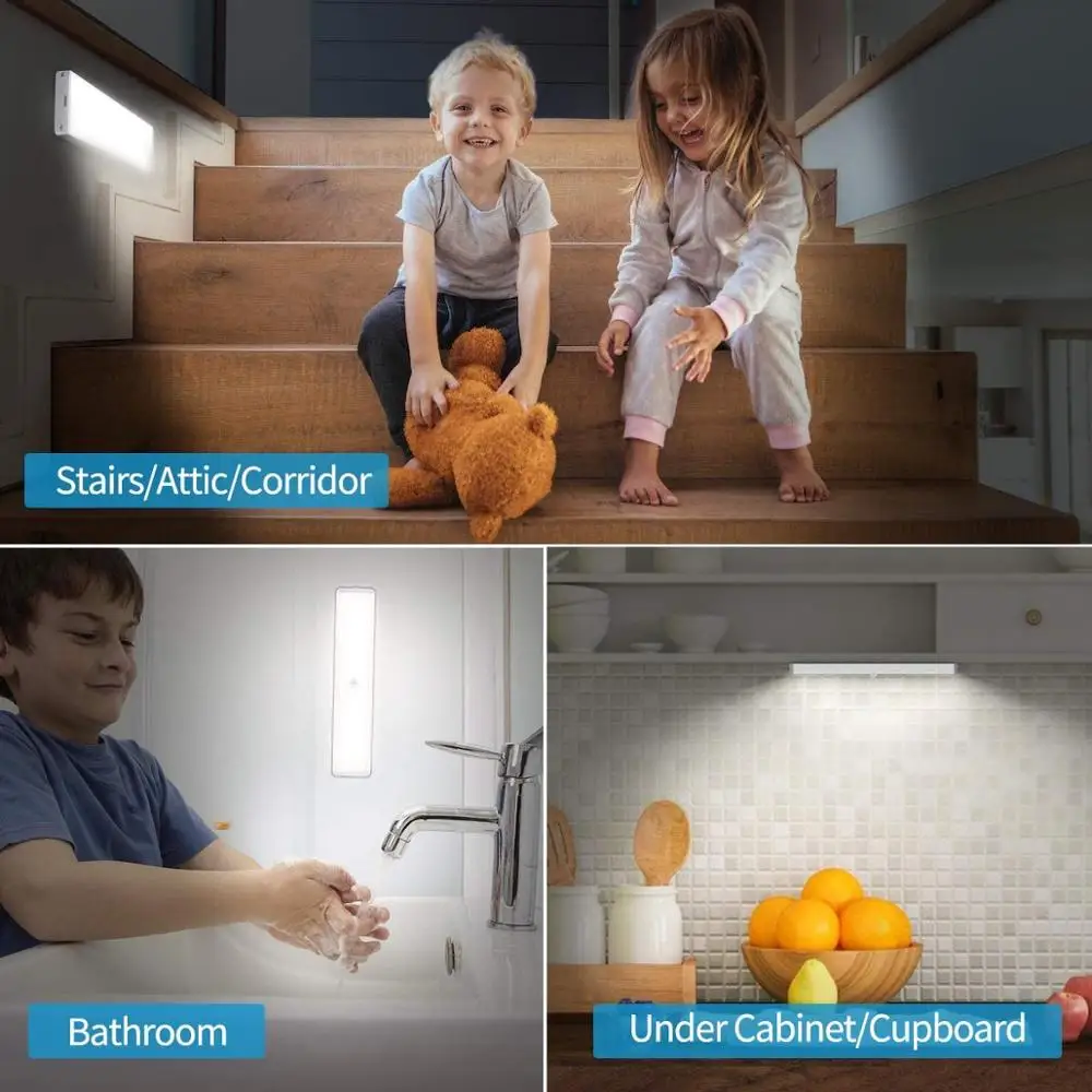 Motion Sensor Light Under Cabinet Kitchen Closet Battery Led Lamp Bedroom Decor Staircase Wardrobe Automatic | Лампы и освещение