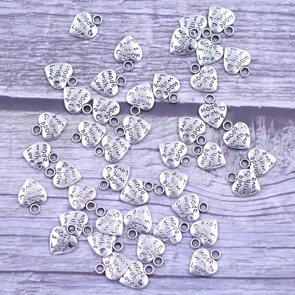 

30Pcs Pendants Best Friend Love Heart Metal Ancient Silver Tone For Charms Necklaces Fashion Jewelry DIY Findings 12x10mm