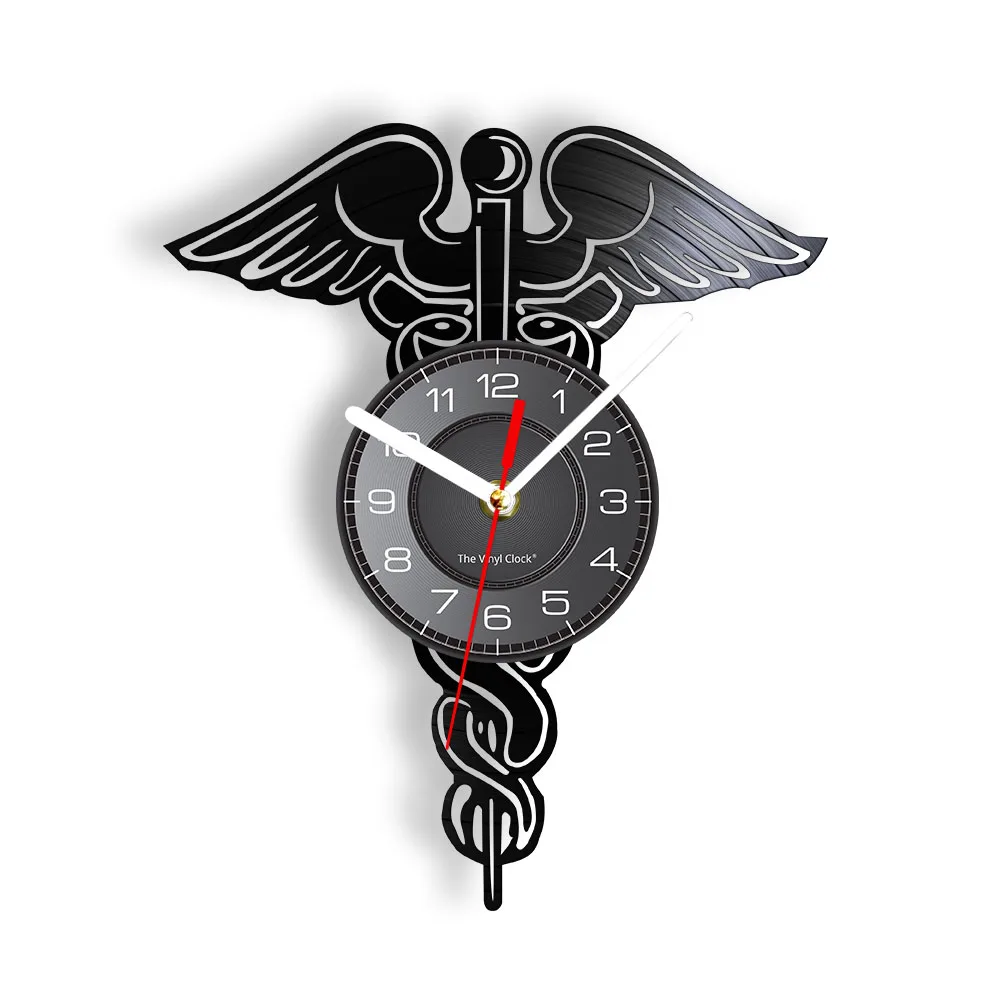 

Medical Symbol Vinyl Album Record Wall Clock Health Snake Wings Wall Art Hospital Decor Timepieces Doctor Nurse Nursing Clock