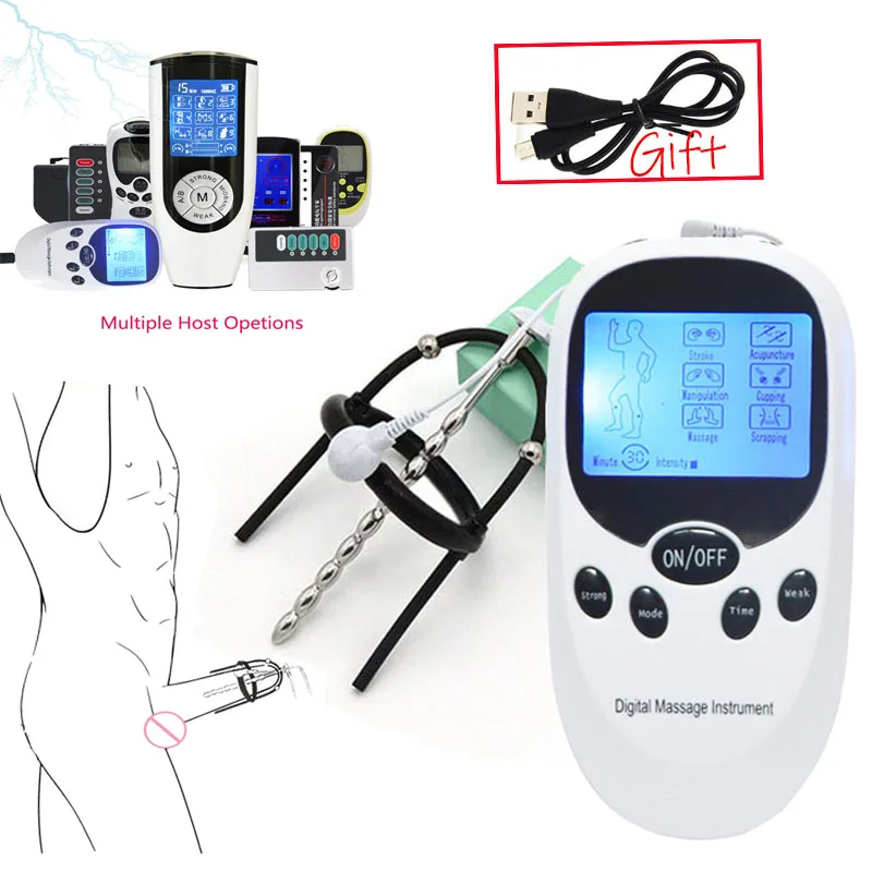 

Strong Electric Shock Penis Plug Urethral Sound Catheter Electro Stimulation Bead Massage Cock Expand Ring BDSM Sex Tool For Men