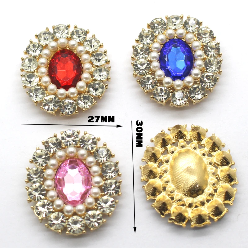 

5pcs/Lot 30*27MM Acrylic Rhinestone for Needlework for Accessories Diy Manualidades Decorative Alloy Button for Clothing