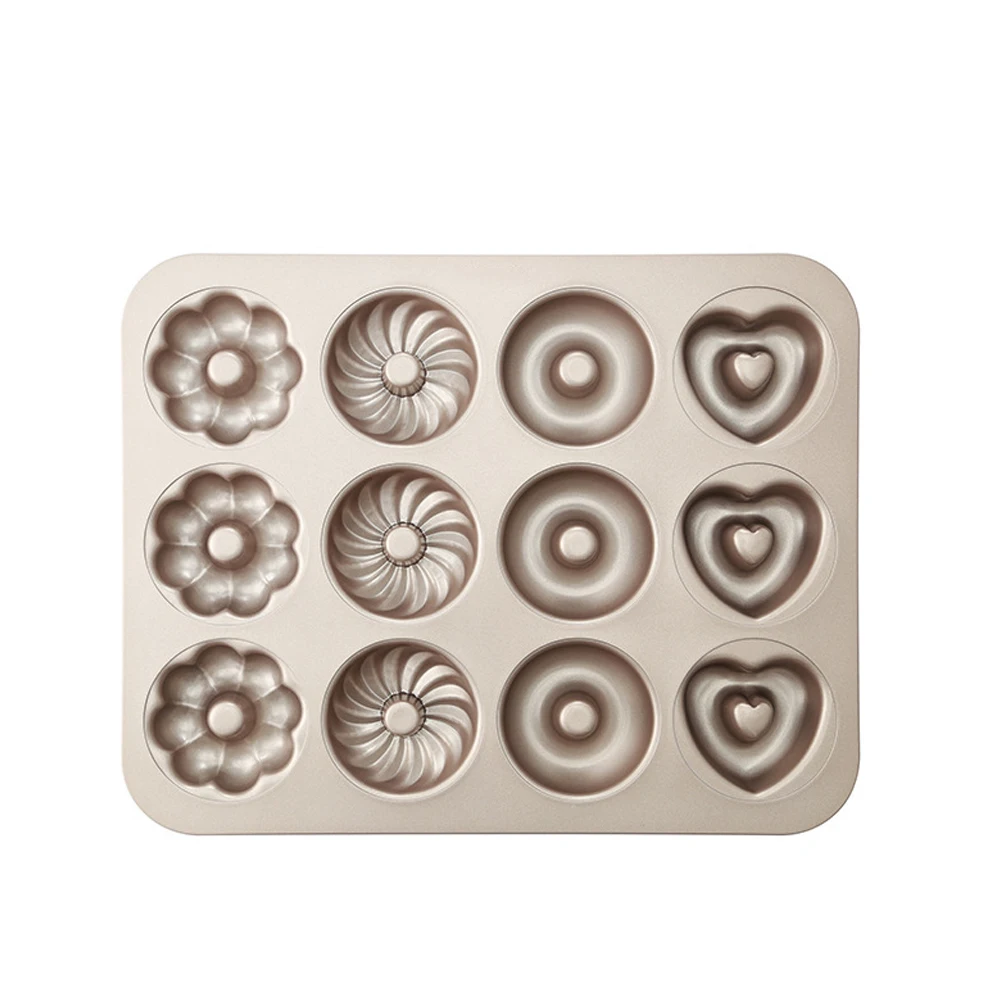 

Donut Mold Cake Pan, 12-Cavity Non-Stick Pattern Doughnut Bakeware,Carbon Steel Donut Mold for Oven Baking