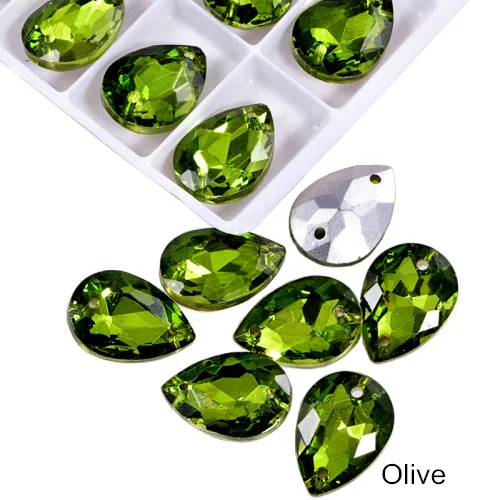 Olive 24 шт. 13x18 мм каплевидные стразы, стеклянные пришитые стразы, высокое качество, хрустальные стразы для шитья одежды B3671 - Цвет: Olive