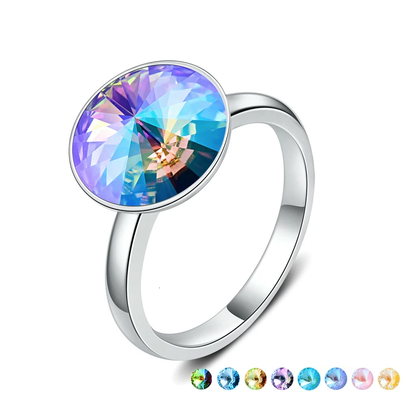Original Crystals From Swarovski Female Rings New Fashion Round RIVOLI Stone For Women Elegant Party Wedding Jewelry Gift |