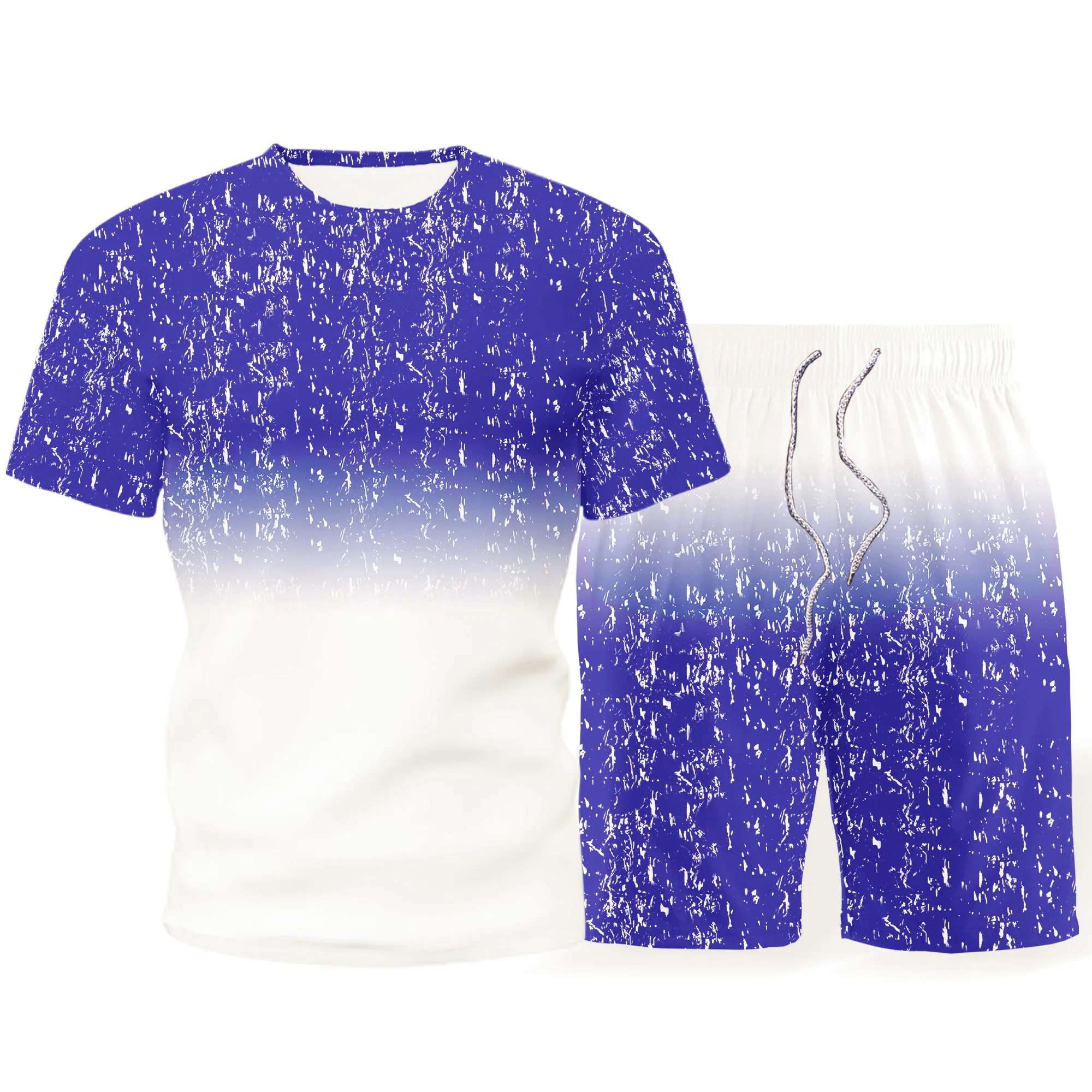 

Men's sportswear European and American trend 3D printing round neck T-shirt + sports shorts Street leisure fashion sportswear