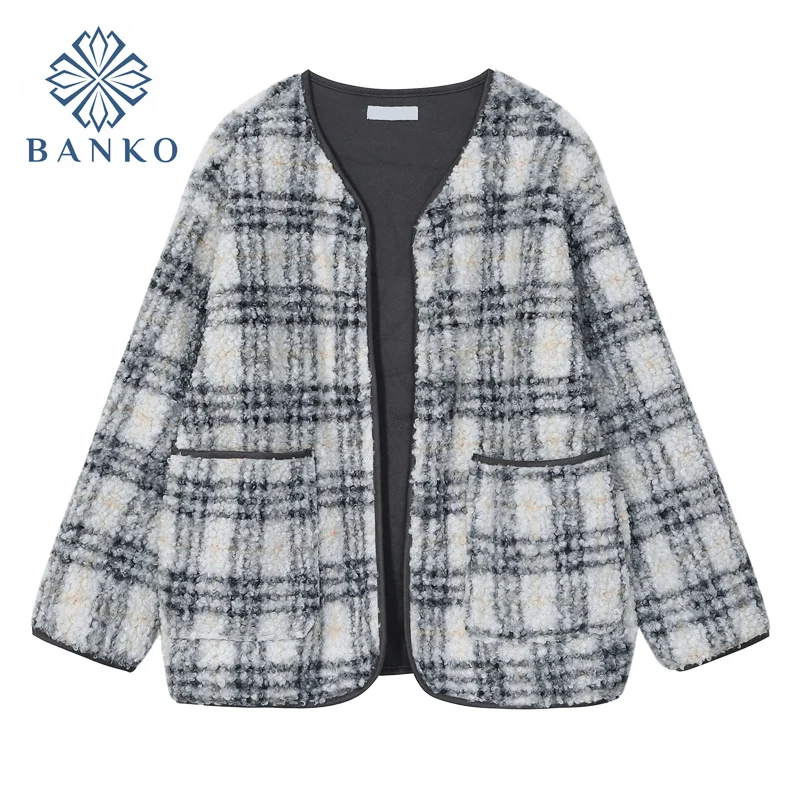 

Новинка 2021, зимняя женская куртка, теплая плюшевая Повседневная Свободная клетчатая куртка, зимняя верхняя одежда, простая Корейская одежд...